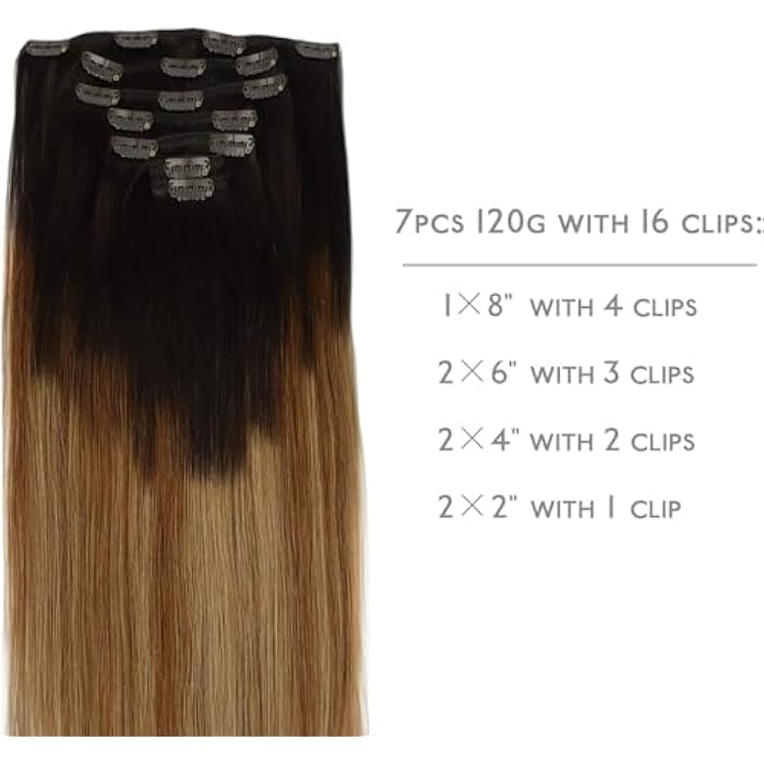 ECIF 14 120g 7pcs Clip in Human Hair Extensions Light Brown - Image 2